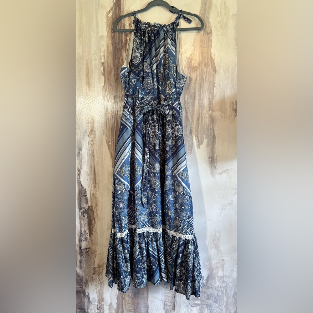 NWOT Lucky Brand Blue Bandana Print Halter Neck Maxi Sundress  Size L